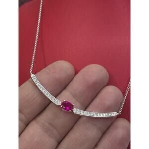 DSMK 925 STERLING SILVER RED RUBY CZ PENDANT NECKLACE SMILE PENDANT
